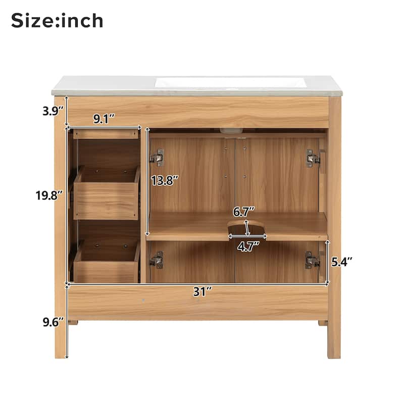GDFStudio - Verto Wood & Ceramic 36" Bathroom Vanity with Sink, 2 Soft-Close Doors & Shelf