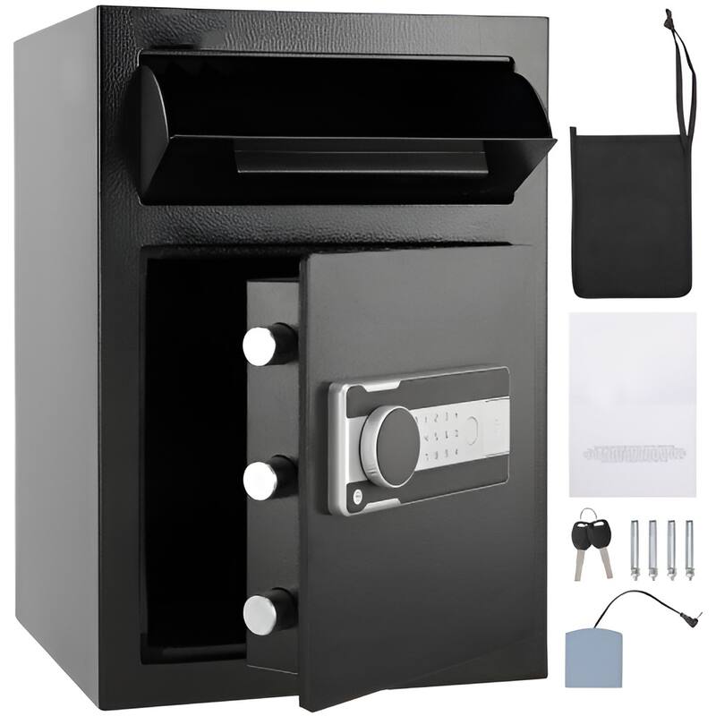 Black Steel 1.7 Cub Depository Safe with Drop Slot, Alarm and Dual Password Access - 2.5