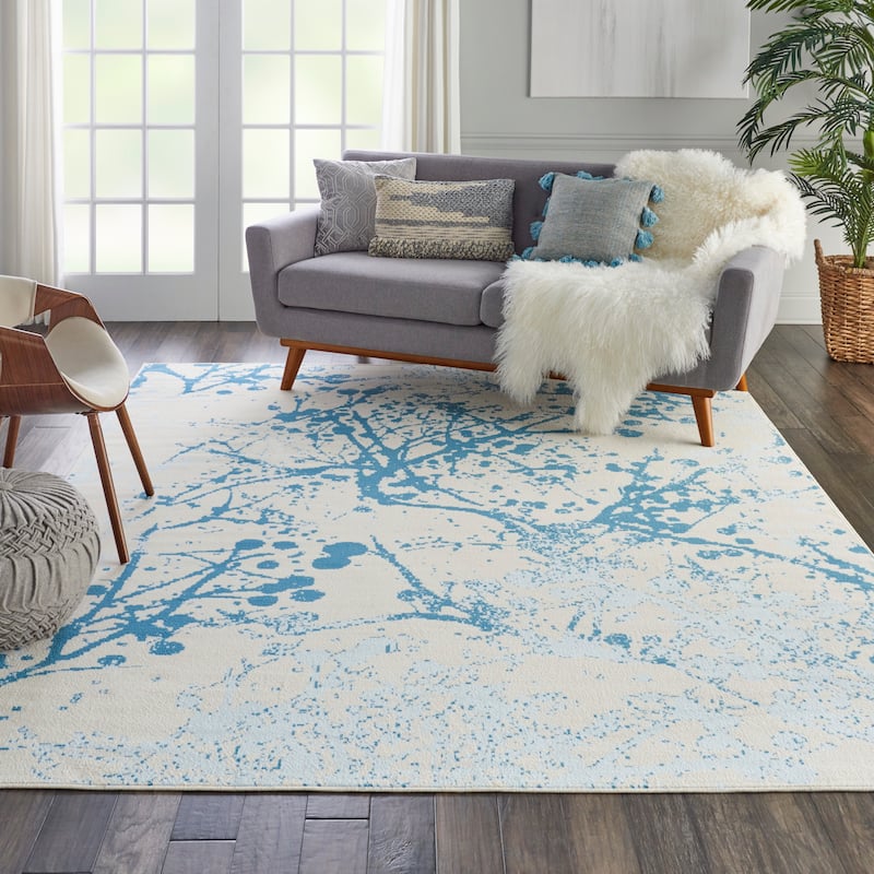 Nourison Jubilant Modern Botanical Abstract Grey Area Rug - 7'10" x 9'10" - Ivory/Blue - Rectangle