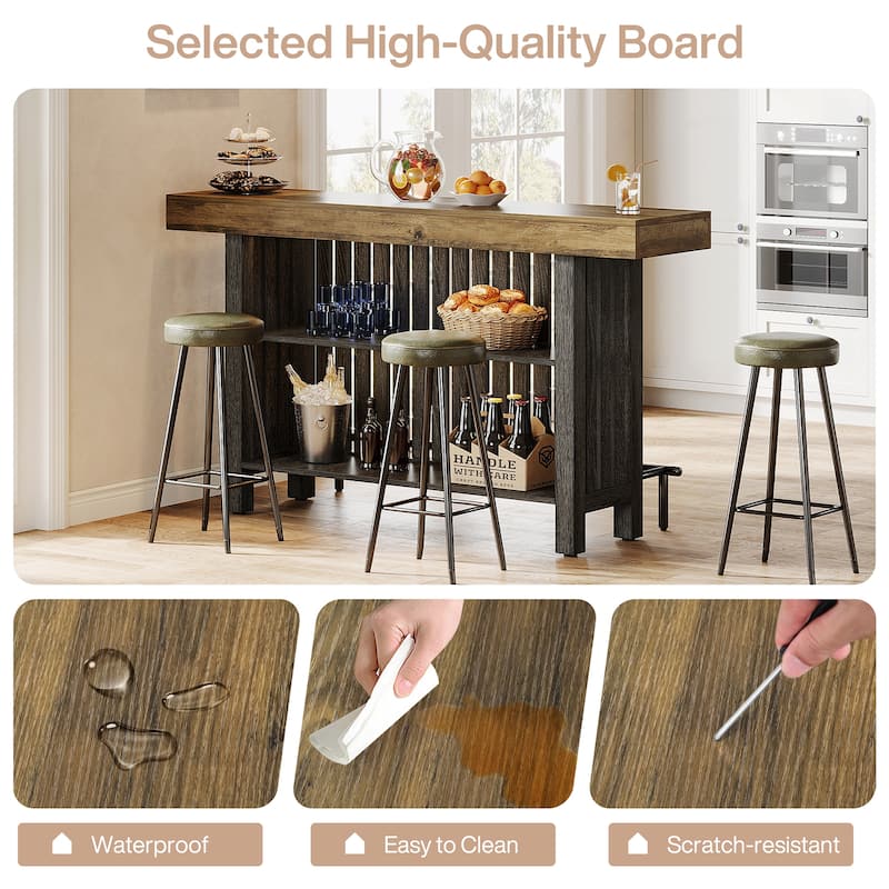 Home Bar Unit, Modern 2-Tier Bar Table with Footrest - 15.75"D x 62.99"W x 41.54"H