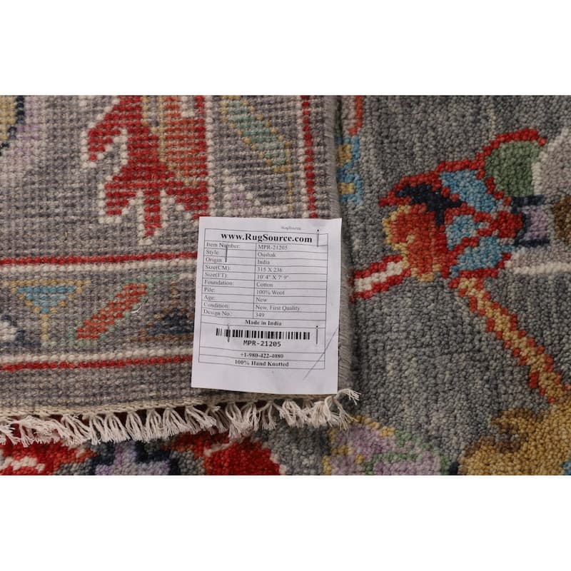 Transitional Gray Oushak Oriental Area Rug Hand-Knotted Wool Carpet - 7'9"x 10'4"