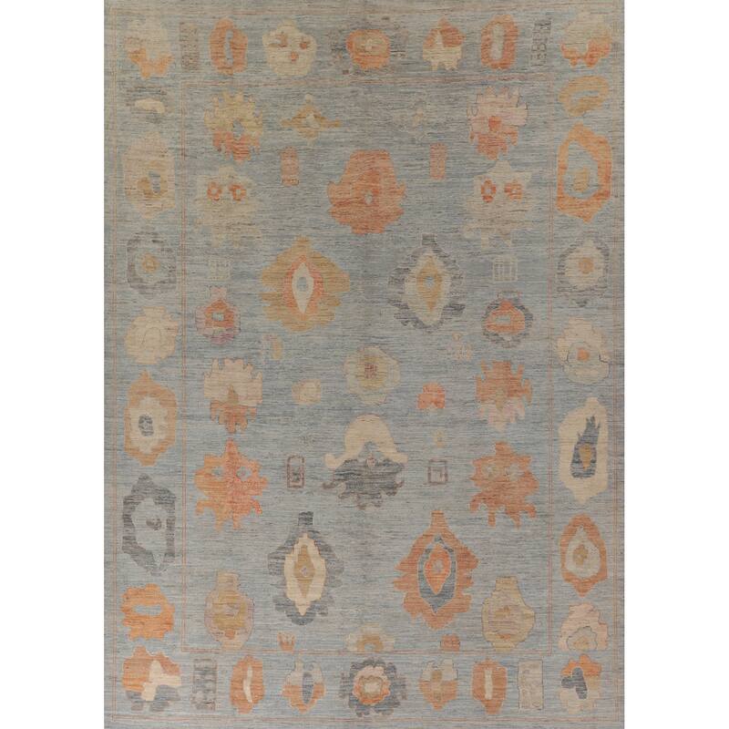 Vegetable Dye Blue Oushak Turkish Area Rug Handmade Wool Carpet - 9'4" x 11'10"