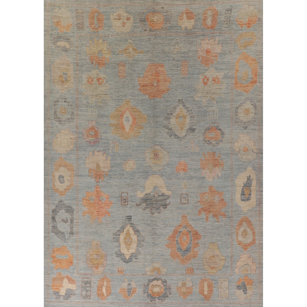 Vegetable Dye Blue Oushak Turkish Area Rug Handmade Wool Carpet - 9'4" x 11'10"