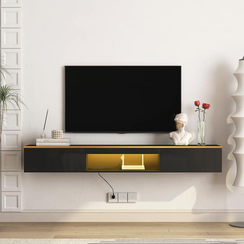 Floating TV Stand Wall Mounted with 16 Color LEDs,69" Modern TV Stand, Floating TV Cabinet Entertainment Center