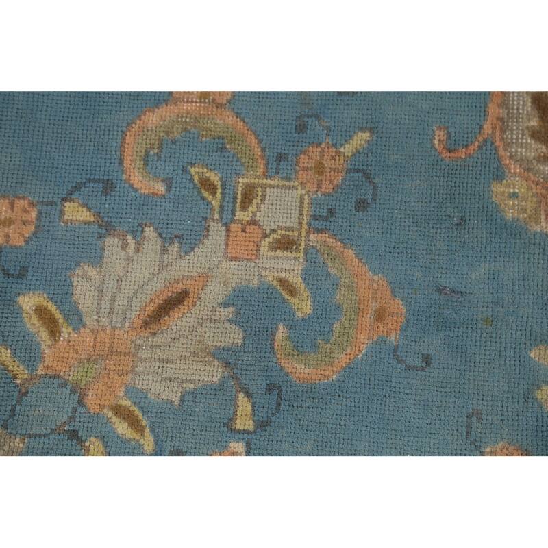 Blue Tabriz Persian Vintage Rug Hand-Knotted Traditional Wool Carpet - 8'6"x 11'10"