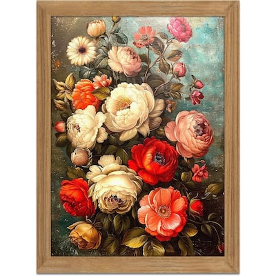 3D Textured Antique Colorful Flowers Oil - Hand Drawn Painting