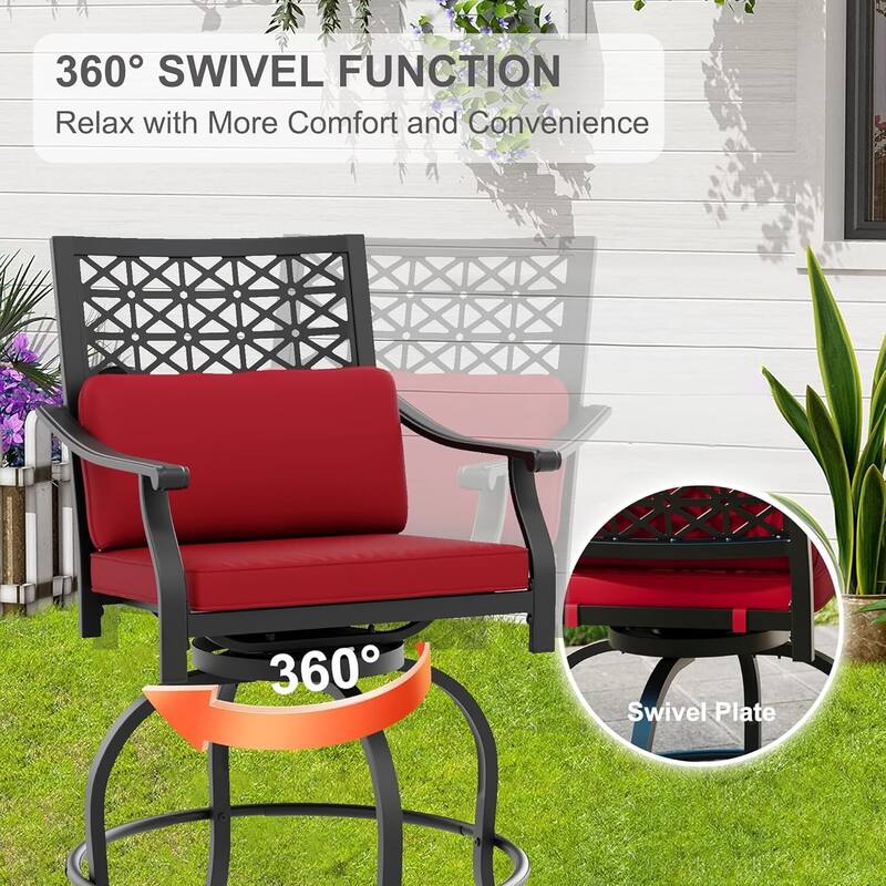 Outdoor High Swivel Bar Stools Set of 2, Bar Height Patio Chairs with Seat Cushion for Outdoor, Garden