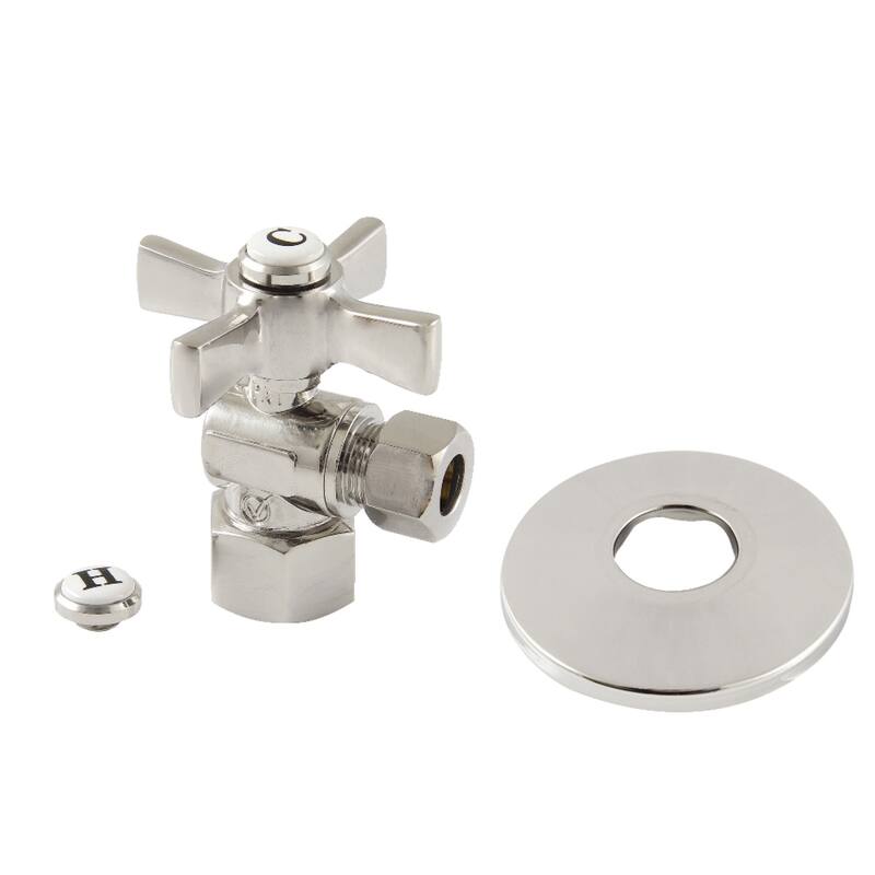 Millennium 1/2-Inch FIP x 3/8-Inch OD Comp Quarter-Turn Angle Stop Valve with Flange - Polished Nickel
