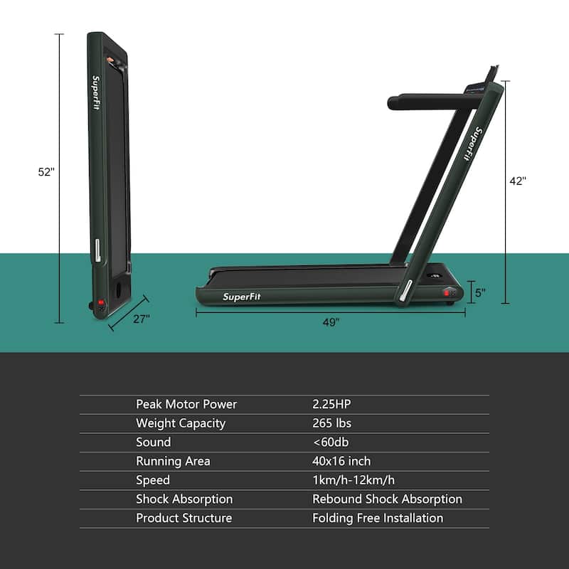 Gymax 2 in 1 Folding Treadmill 2.25HP Running Machine w/ Dual Display - 49'' x 27'' x 42''