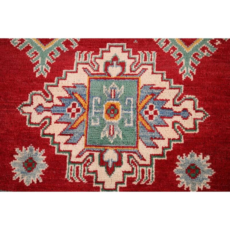 Red Kazak Area Rug Handmade Oriental Wool Carpet - 4'10" x 6'11"