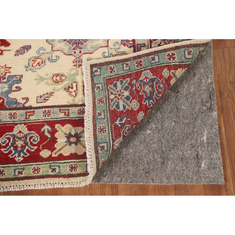 Geometric Beige Kazak Area Rug Hand-Knotted Traditional Wool Carpet - 5'0" x 6'3"