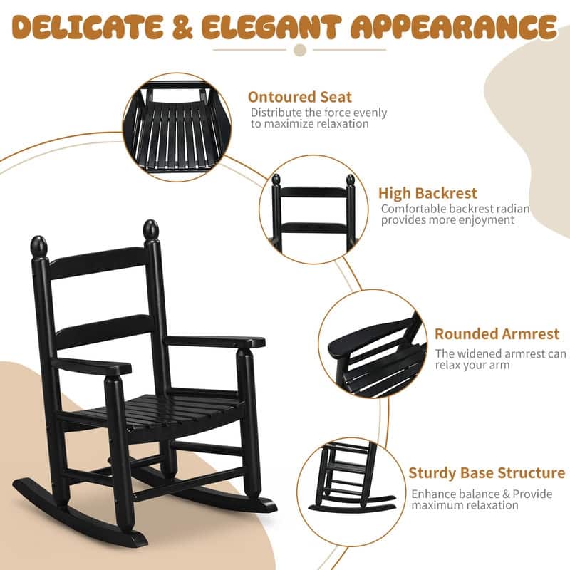 16 In. Kids Classic Solid Poplar Wood Rocking Chair, Egg-Shaped Seat For Ages 2–5 - 9' x 12'