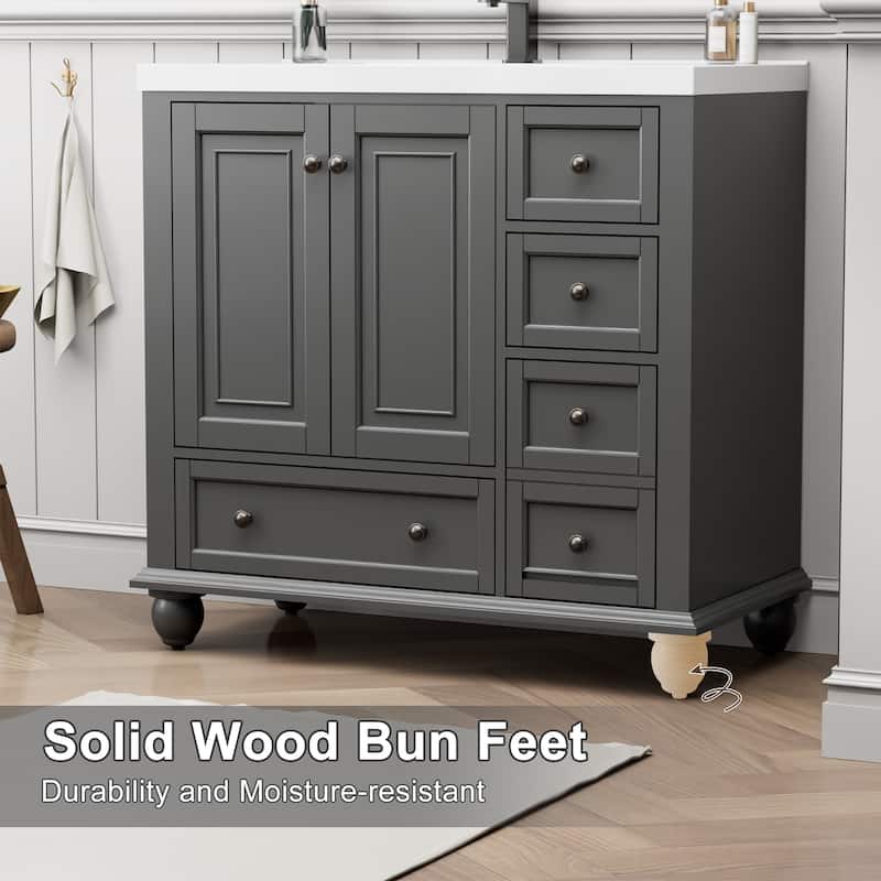 Retro Bathroom Vanity Cabinet Solid Wood Classic with Ceramic Sink