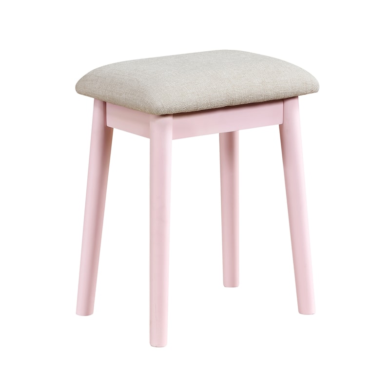 Beautiful Pink Finish Vanity Dresser with Mirror and Stool