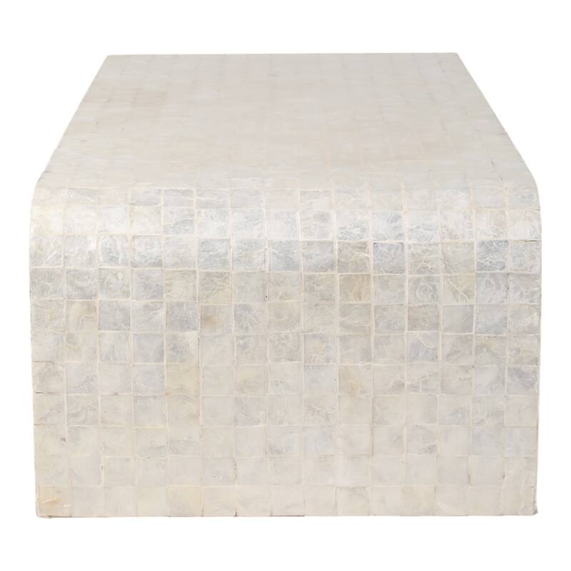 Wood Teak Coffee Table Shell Inlay for Living Room Bedroom - 16" Ivory - 47" x 23.5" x 15.75"