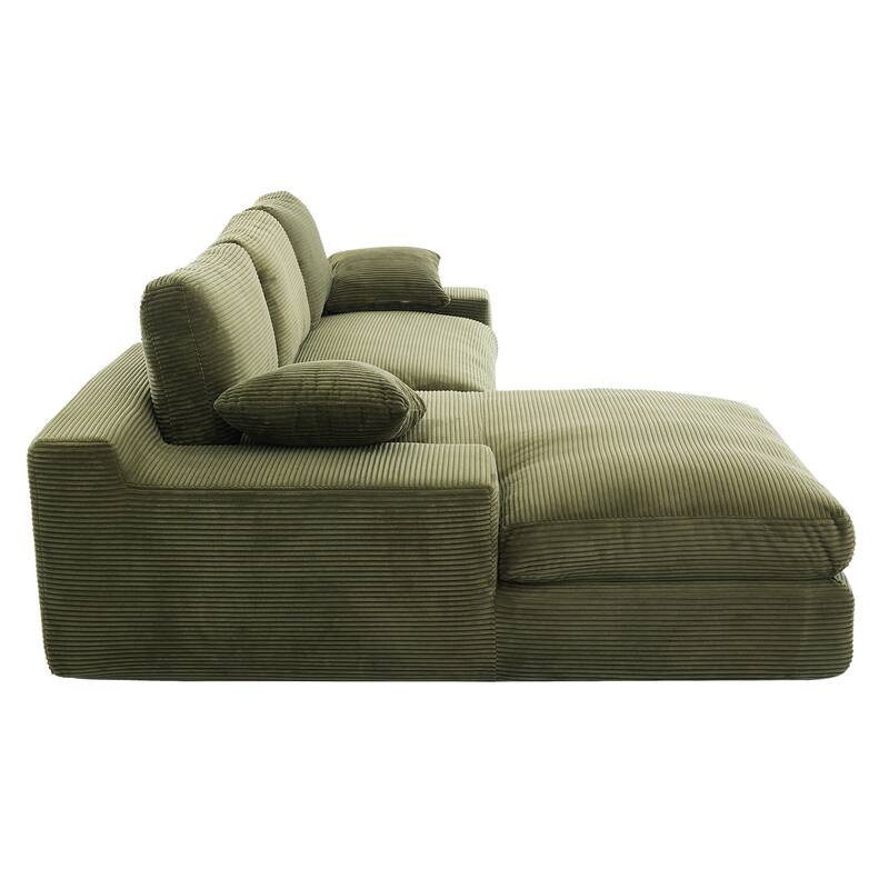 L-shape Corduroy Chaise Sectional Sofa with Thick Cushions and Pillows