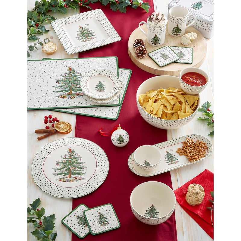 Spode Set of 4 Christmas Tree Polka Dot Tidbit Plates