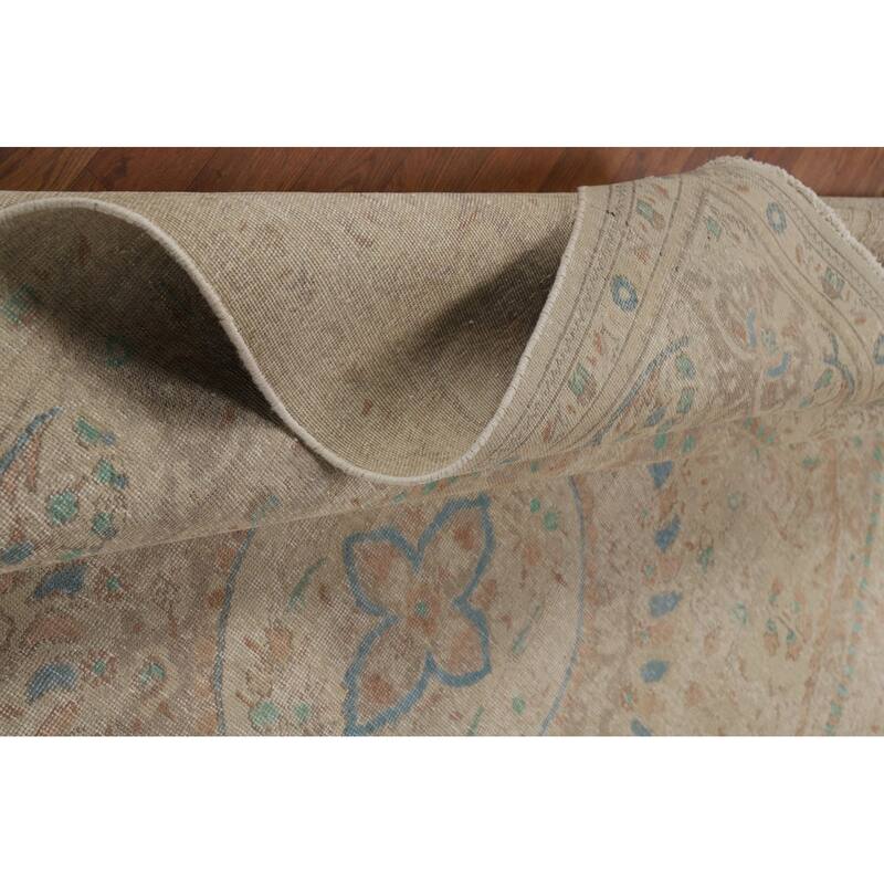 Floral Tabriz Persian Area Rug Beige Handmade Wool Carpet - 7'9"x 11'1"