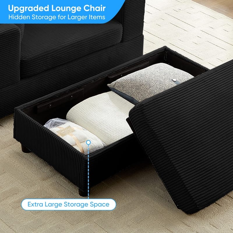 Mixoy Corduroy Chaise Lounge Deep Seat Sleeper Sofa Chair with Storage Ottoman,Upholstered 1-Seater/Loveseat Sofa Couch