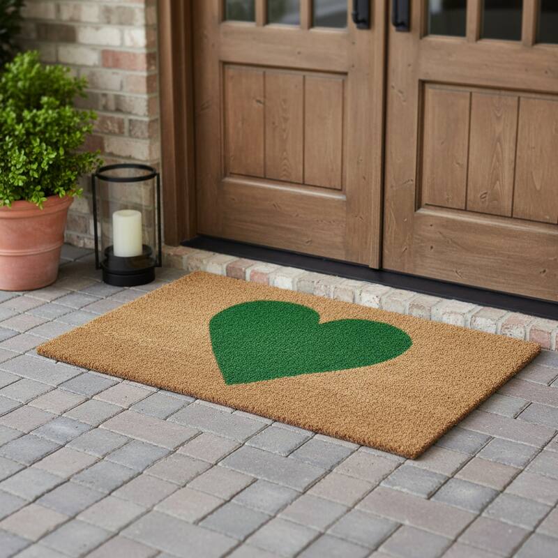 HomeRoots 30" X 48" Brown And Green Heart Outdoor Coir Door Mat - 30.00' X '48.00 - 30.00' X '48.00