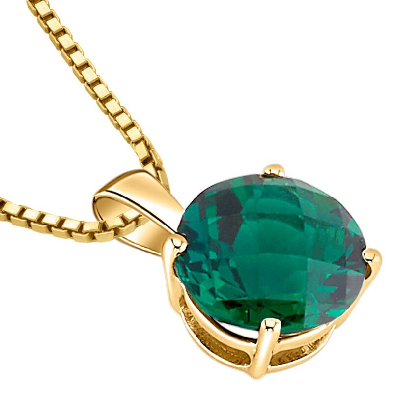 14k Yellow Gold Round Cut 1.75 cts Created Emerald Pendant