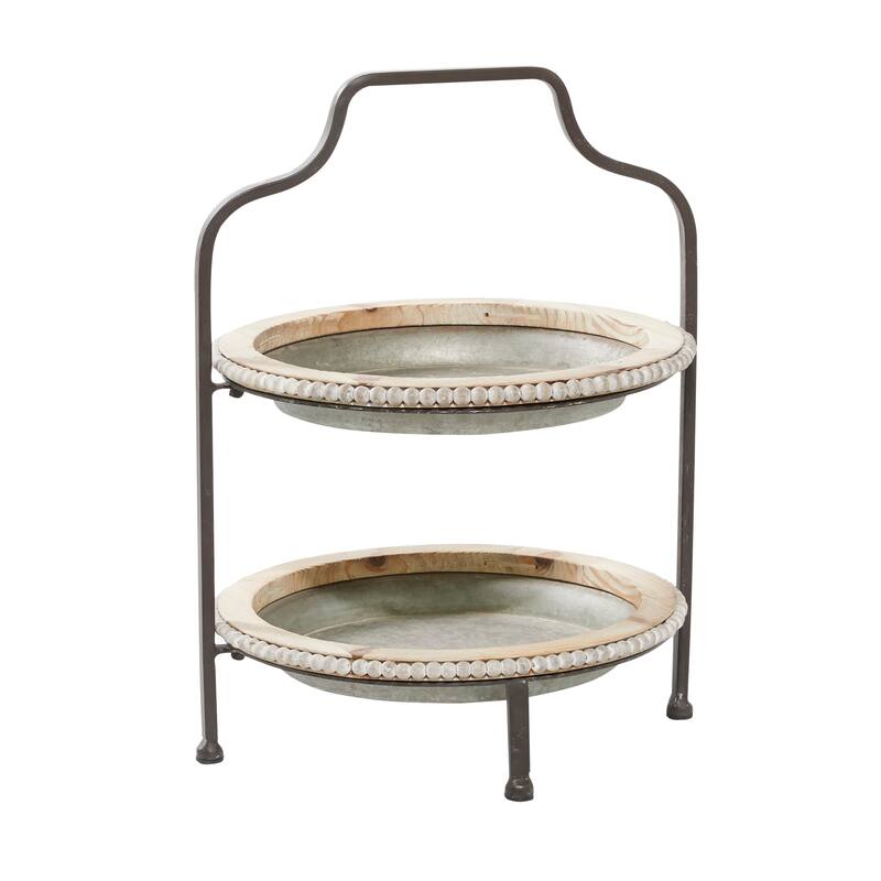 Gray Metal Beaded 2 Level Tiered Server - 16 x 15 x 20
