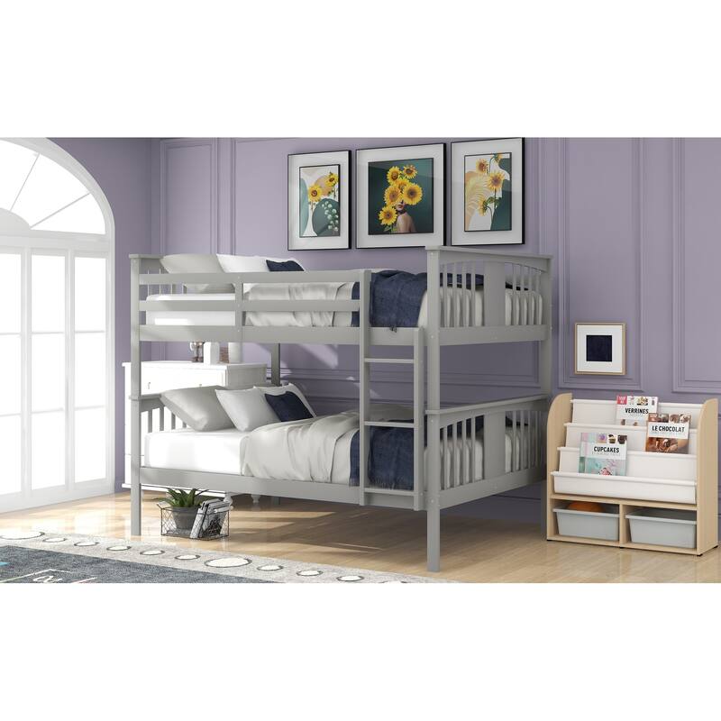 Space-Saving Full-Over-Full Bunk Bed with Solid Pine Frame and Detachable Beds