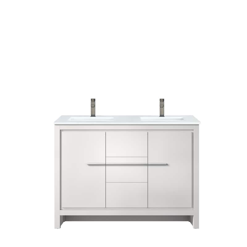 Lafarre Bath Vanity Quartz Top, Sink and Gun Metal Faucet - 48 inch - White