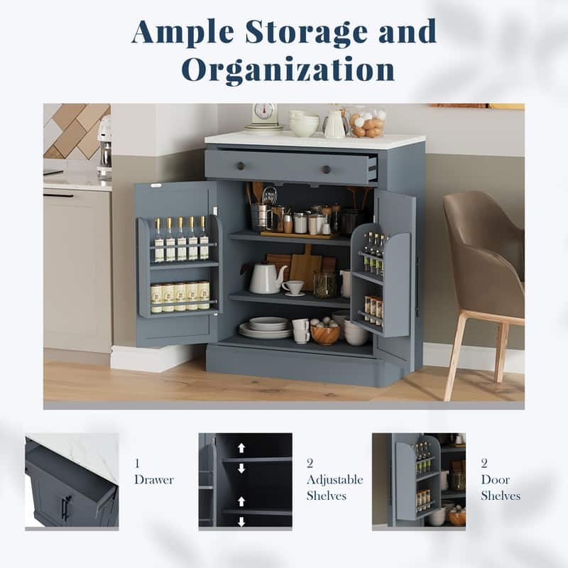 Modern Freestanding Kitchen Pantry,Buffet Food Storage, Coffee Bar Cabinet with Drawer, 2 Adjustable Shelves,2 Door Shelves