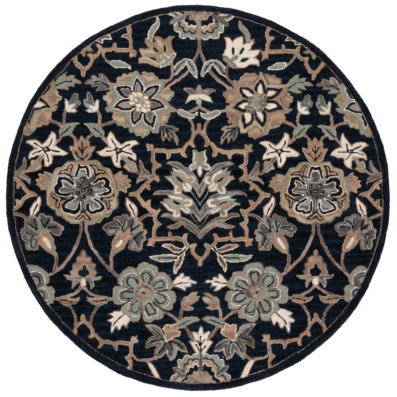 SAFAVIEH Handmade Metro Adosinda French Country Floral Wool Rug - 6' Round - Black/Beige