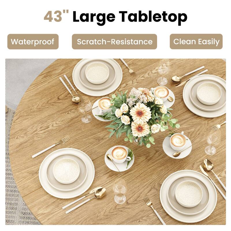 43" Round Dining Table for 4 People, Kitchen Dining Table with Wood Top and Sturdy Metal Pedestal Base, Easy Assembly