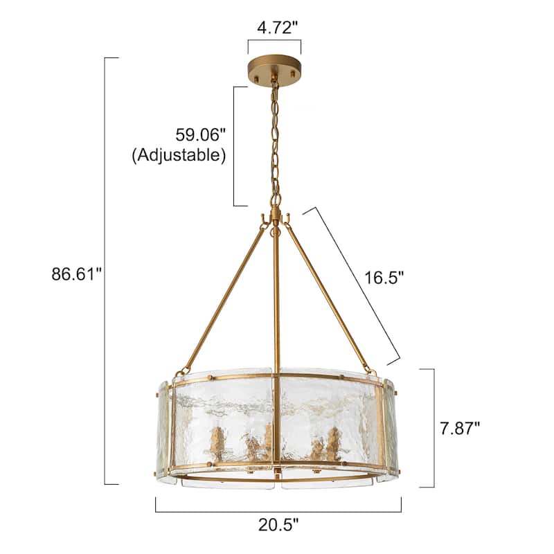 Modern 5-Light 20.5" Lantern Drum Chandelier Water Ripple Glass Pendant for Dining Room