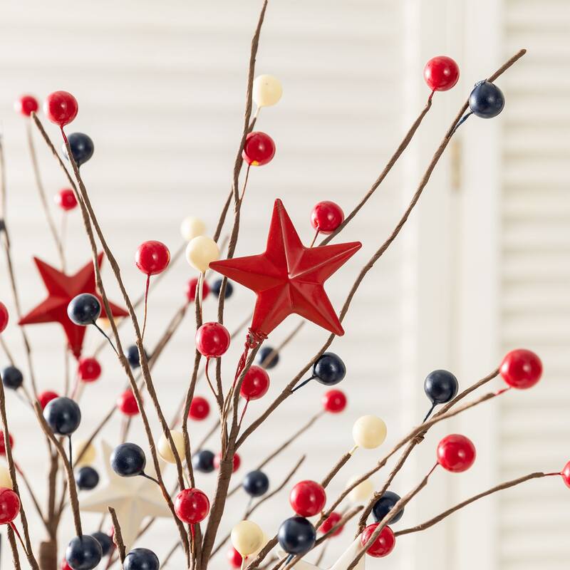 Glitzhome 28"H Set of 2 Patriotic/ Americana Stars and Berry Picks