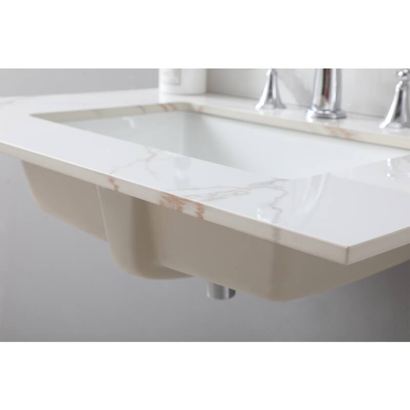 Elegant 31 Inch Carrara Marble Style Vanity Top with Ceramic Sink and Backsplash, Pre-Sealed and Polished - 31.02in L
