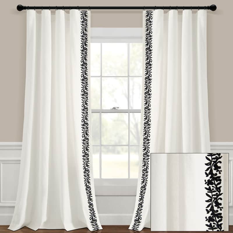 Lush Decor Luxury Modern Flower Linen Like Embroidery Border Window Curtain Panel Single