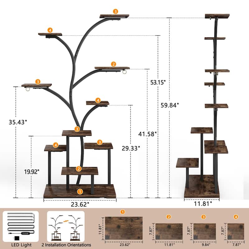 VECELO Indoor Plant Stand with Grow Lights 4 Styles 6/7/9 Shelves Adjustable Timer & Brightness Decorative Rack for Living Room