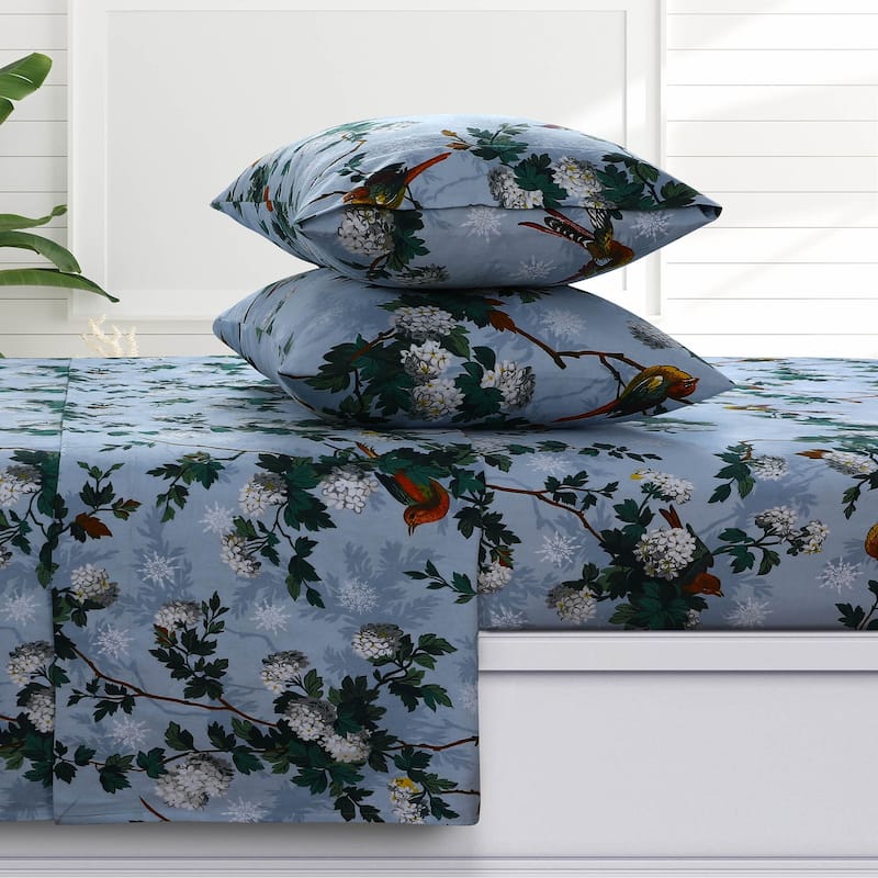 Azores Home 170-GSM Cotton Flannel Printed or Solid Extra Deep Pocket Sheet Set - Queen - Celina Multicolor