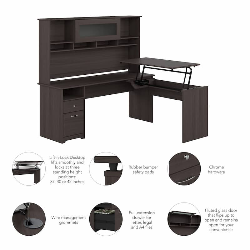 72W 3-position L-shaped Sit to Stand Desk with Hutch by Bush Furniture