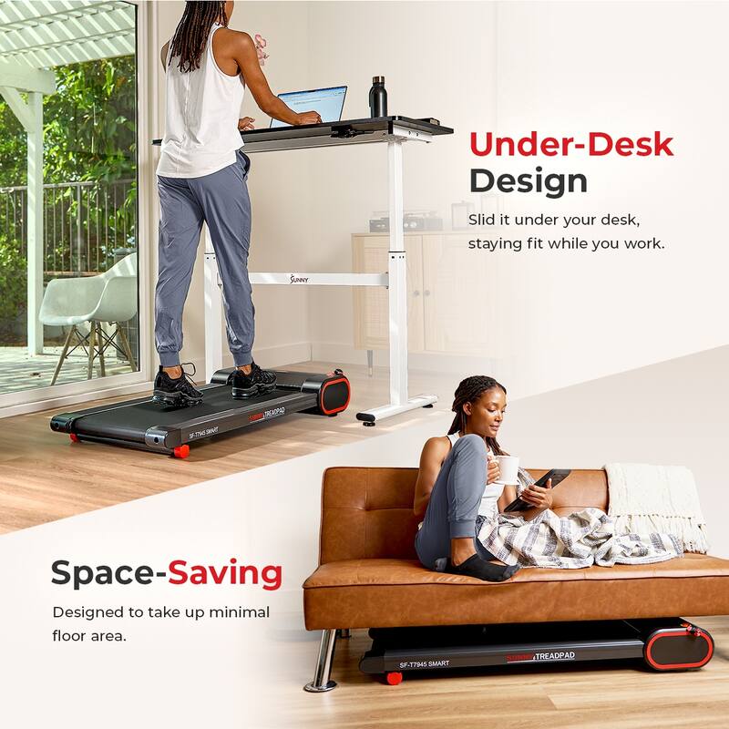 Sunny Health & Fitness Smart Slim Under Desk Walking Treadpad - Black - 49.6*21.5*6.5 INCH