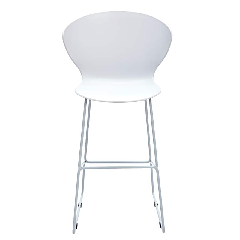 HomeRoots Set of Two 26" White and Silver Heavy Duty Plastic and Metal Low Back Counter Height Bar Chairs