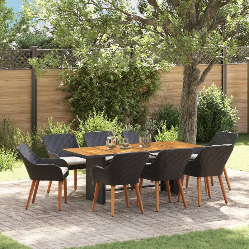 Outdoor Dining Table with UV-Resistant Material - Black 8 chair wood top