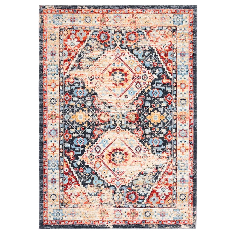 SAFAVIEH Riviera Machine Washable Slip Resistant Vertie Oriental Rug - 6'7" Square - Charcoal/Gold