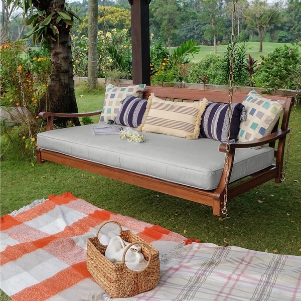 slide 2 of 5, Cambridge Casual Como Mahogany Outdoor Swing Daybed with Cushion Natural Brown