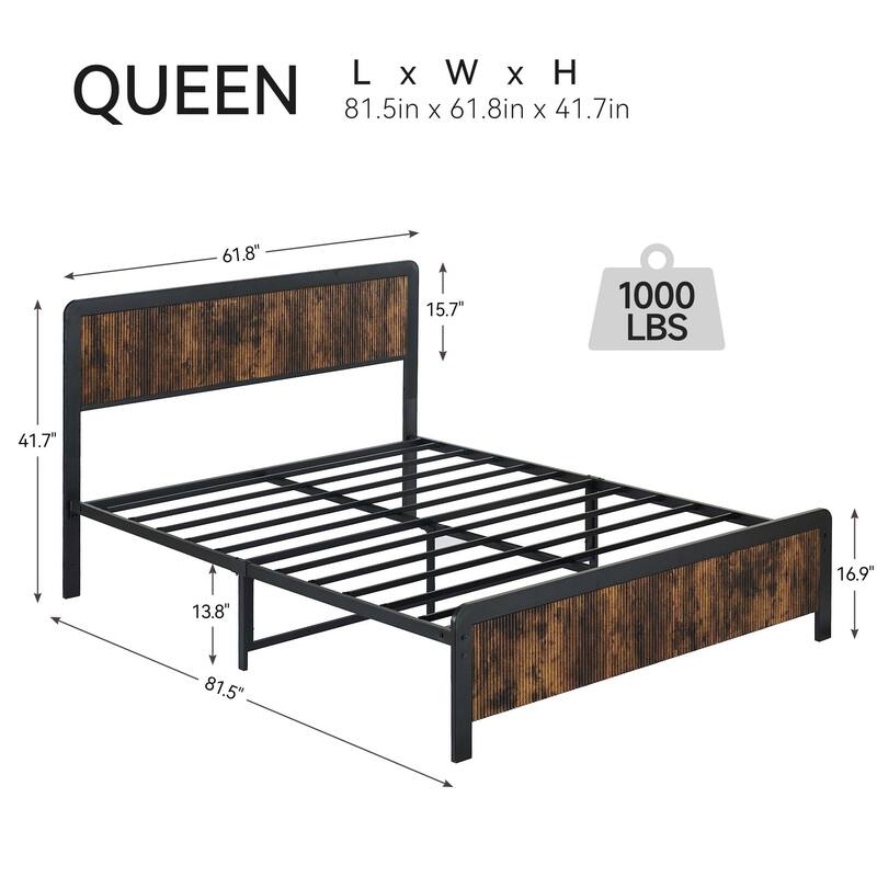 Bed Frame with Wave Wood Headboard
