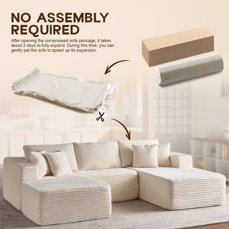 OVIOS All-Foam Cloud L-Shaped Lounger Sofa​ ​​With Ottoman​