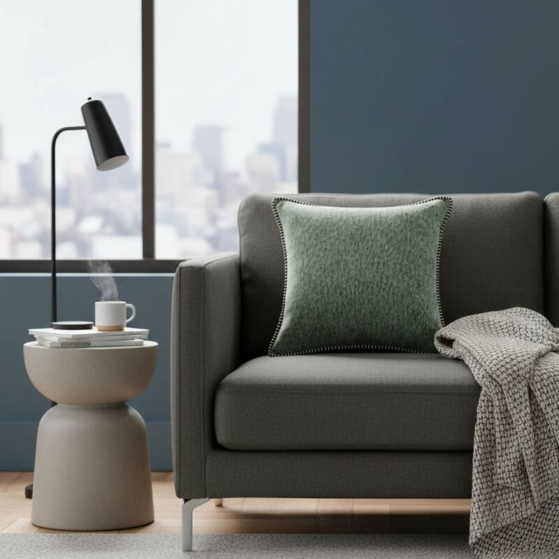 Textured Throw Pillow with Stitched Contrast Edge Set of 2