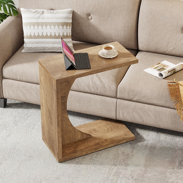 2-Tier C-Shaped End Table, Industrial, 11.81