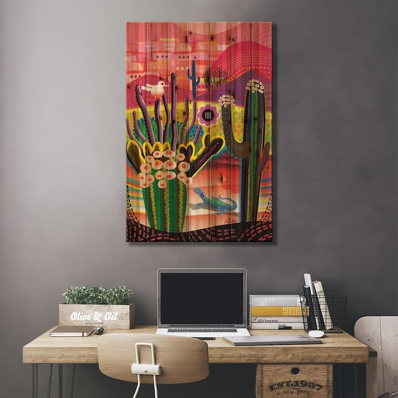 Desert Flowers Print On Wood by Charles Harker - Multi-Color
