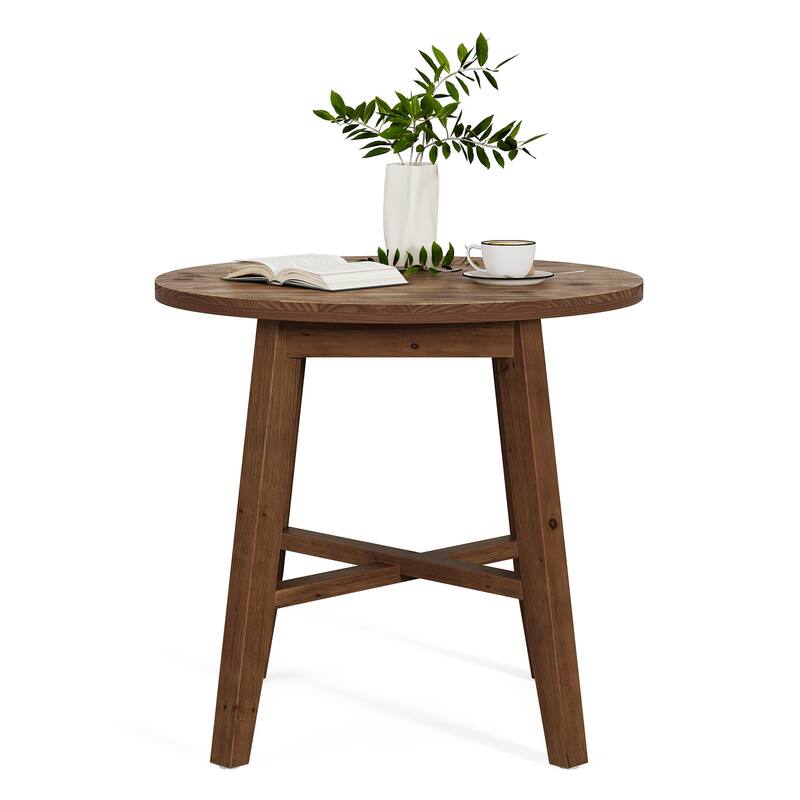 Solid Wood Round Dining Table, 31.5-Inch Farmhouse Kitchen Table