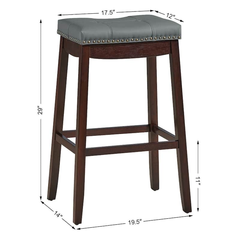 29"Set of 2 Nailhead Saddle Bar Stools - 19.5" x 14" x 29"(L x W x H)